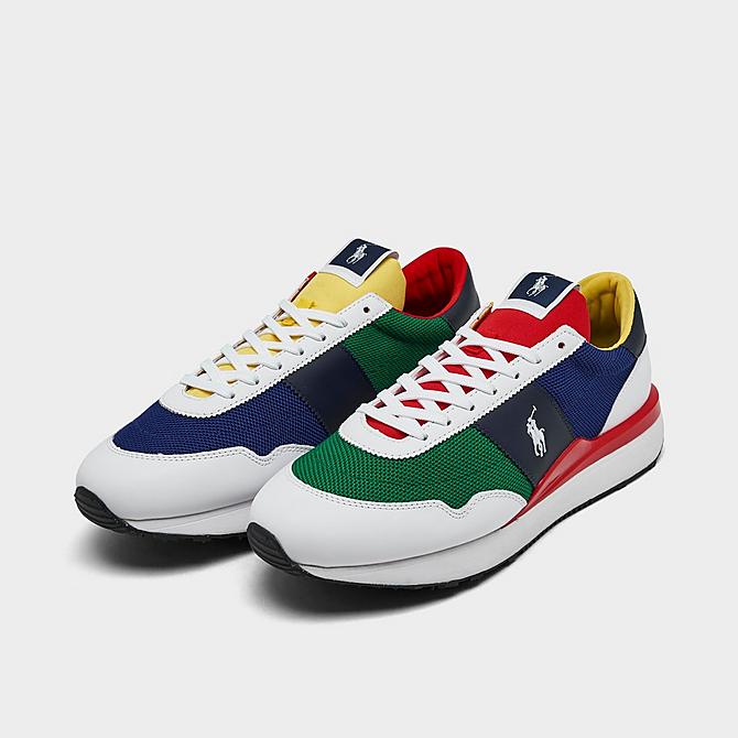 Three Quarter view of Men's Polo Ralph Lauren Train 89 Casual Shoes in White/Yellow/Royal Click to zoom