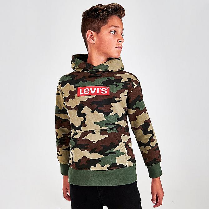 Back Left view of Boys' Levi's® Allover Camo Print Hoodie in Camo Click to zoom