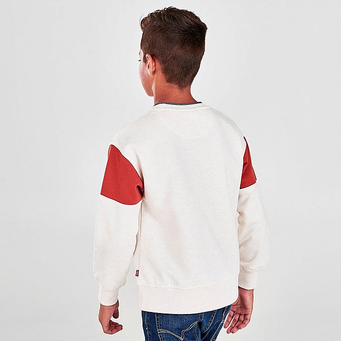 Back Right view of Boys' Levi's® Colorblock Fleece Crewneck Sweatshirt in White/Red Click to zoom
