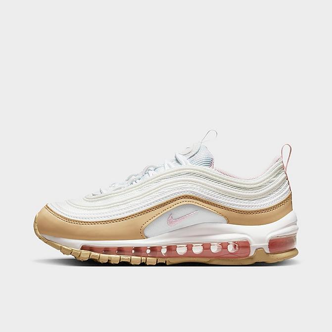 Right view of Girls' Big Kids' Nike Air Max 97 Casual Shoes in Summit White/Sesame/White/Pink Foam Click to zoom
