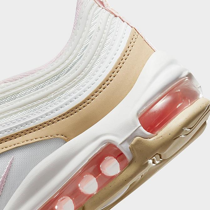 Front view of Girls' Big Kids' Nike Air Max 97 Casual Shoes in Summit White/Sesame/White/Pink Foam Click to zoom