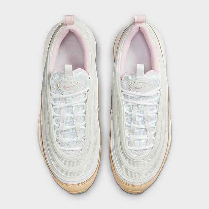 Back view of Girls' Big Kids' Nike Air Max 97 Casual Shoes in Summit White/Sesame/White/Pink Foam Click to zoom