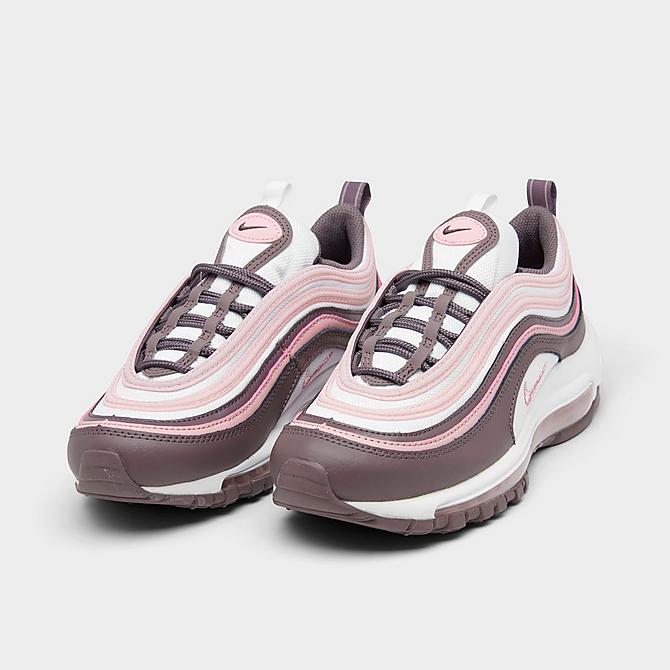 Three Quarter view of Girls' Big Kids' Nike Air Max 97 Casual Shoes in Violet Ore/Pink Glaze/White Click to zoom