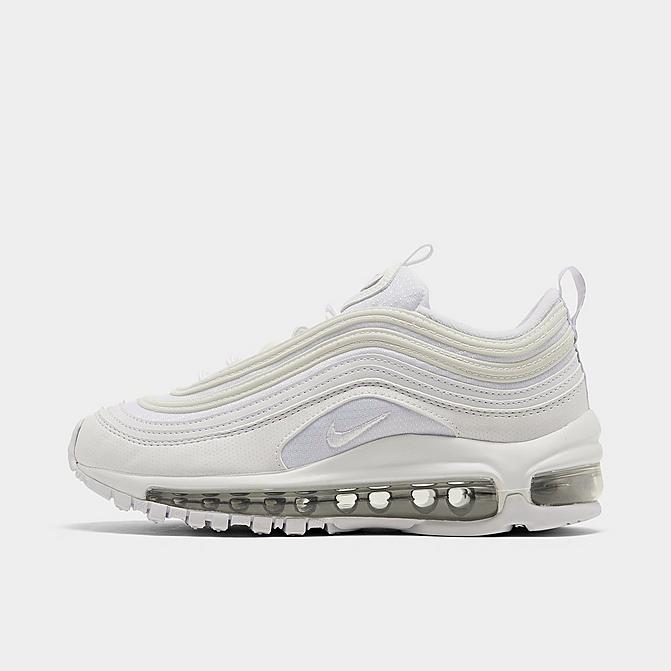 Right view of Big Kids' Nike Air Max 97 Casual Shoes in White/White/Metallic Silver Click to zoom