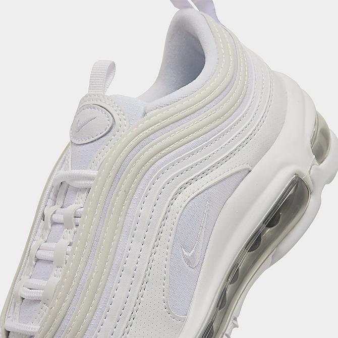Front view of Big Kids' Nike Air Max 97 Casual Shoes in White/White/Metallic Silver Click to zoom