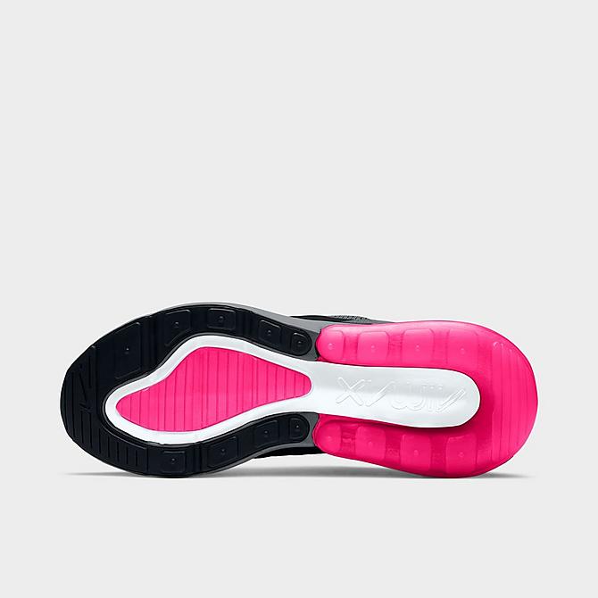 Three Quarter view of Girls' Big Kids' Nike Air Max 270 Casual Shoes in Smoke Grey/Hyper Pink/Black/White Click to zoom