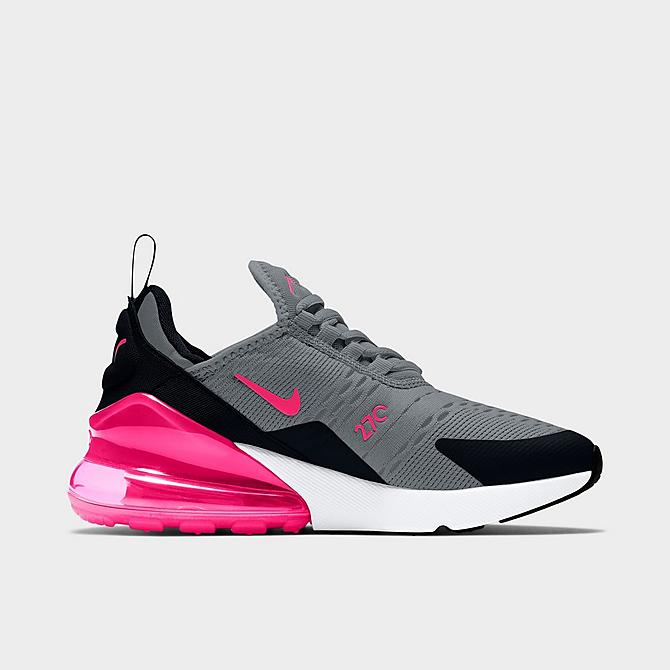 Front view of Girls' Big Kids' Nike Air Max 270 Casual Shoes in Smoke Grey/Hyper Pink/Black/White Click to zoom