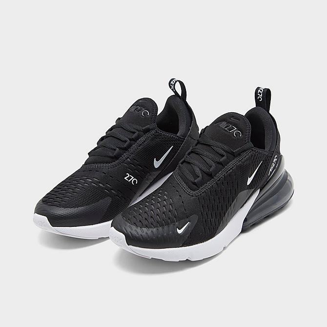Three Quarter view of Big Kids' Nike Air Max 270 Casual Shoes in Black/White/Anthracite Click to zoom