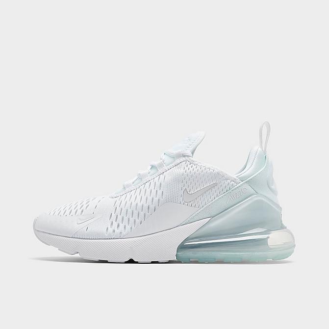 Right view of Big Kids' Nike Air Max 270 Casual Shoes in White/White/Metallic Silver Click to zoom