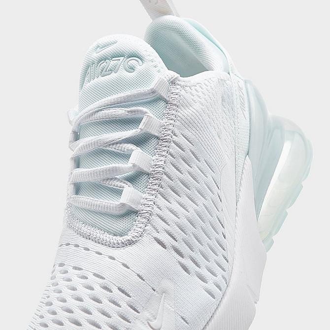 Front view of Big Kids' Nike Air Max 270 Casual Shoes in White/White/Metallic Silver Click to zoom