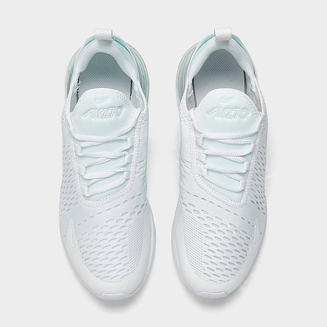 Back view of Big Kids' Nike Air Max 270 Casual Shoes in White/White/Metallic Silver Click to zoom