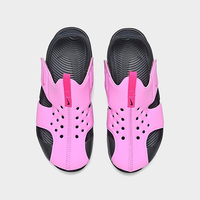 Back view of Girls' Little Kids' Nike Sunray Protect 2 Hook-and-Loop Sandals in Psychic Pink/Black/Laser Fuchsia Click to zoom