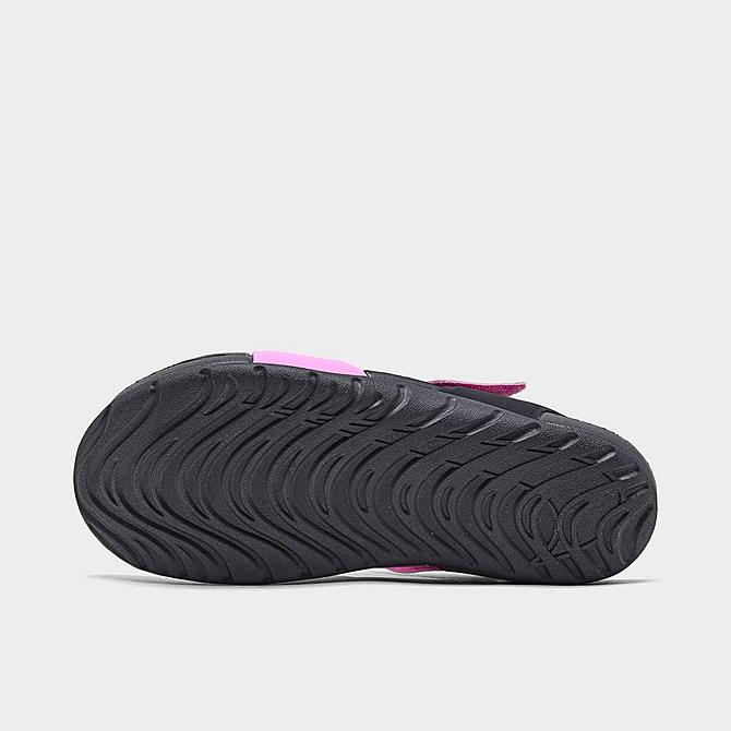 Bottom view of Girls' Little Kids' Nike Sunray Protect 2 Hook-and-Loop Sandals in Psychic Pink/Black/Laser Fuchsia Click to zoom