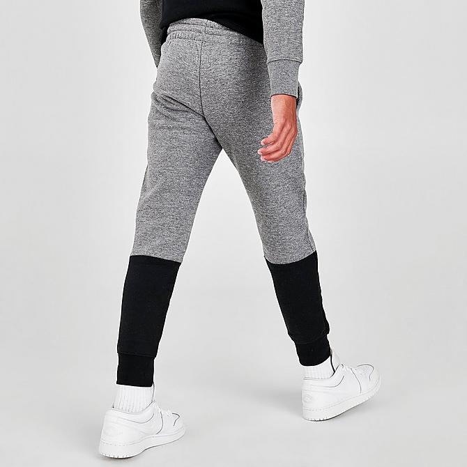 Back Right view of Boys' Jordan Air Colorblock Fleece Jogger Pants in Carbon Heather/Black Click to zoom