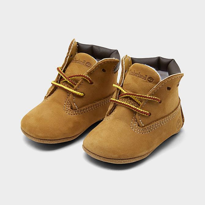 Three Quarter view of Infant Timberland Crib Booties Pack in Wheat/Brown Click to zoom