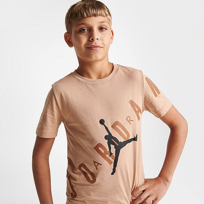 On Model 5 view of Kids' Jordan Stretch Logo T-Shirt in Hemp Click to zoom