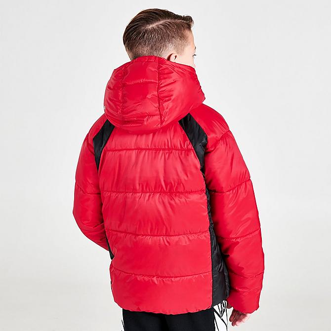 Back Right view of Boys' Jordan Flight Puffer Jacket in Red/Black Click to zoom