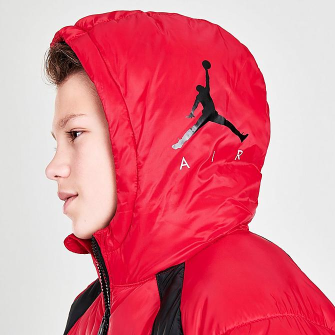 On Model 6 view of Boys' Jordan Flight Puffer Jacket in Red/Black Click to zoom