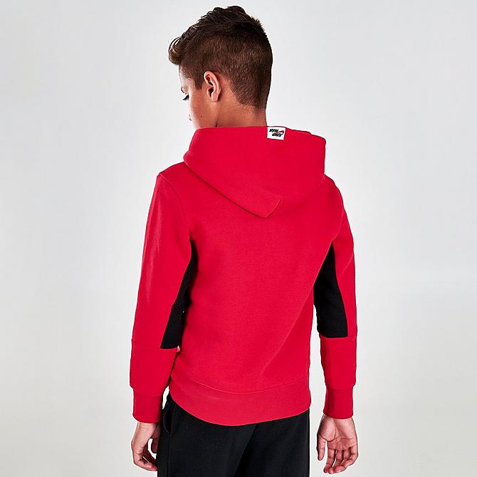 Back Right view of Boys' Jordan By Nike Hoodie in Red/Black Click to zoom