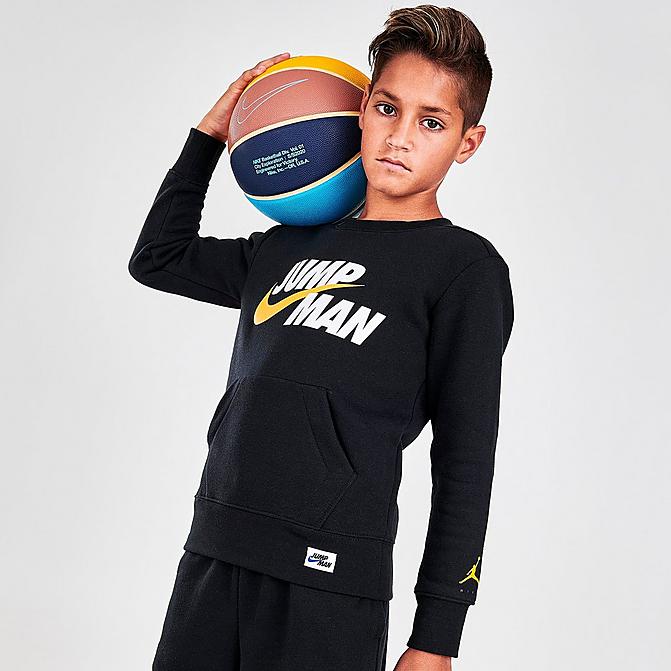 Front view of Boys' Jordan By Nike Split Graphic Crewneck Sweatshirt in Black Click to zoom