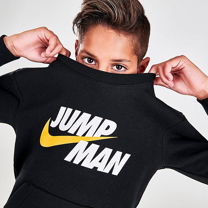 On Model 5 view of Boys' Jordan By Nike Split Graphic Crewneck Sweatshirt in Black Click to zoom