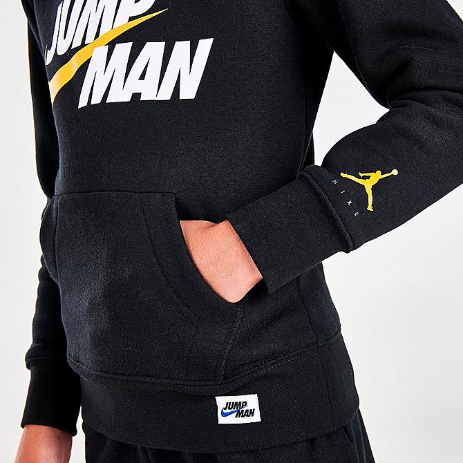 On Model 6 view of Boys' Jordan By Nike Split Graphic Crewneck Sweatshirt in Black Click to zoom
