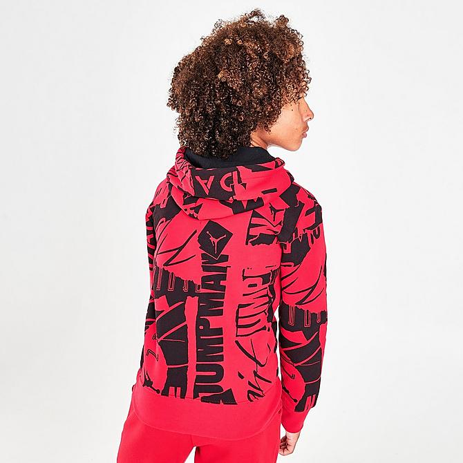 Back Right view of Boys' Jordan Essentials Allover Print Hoodie in Red/Black Click to zoom