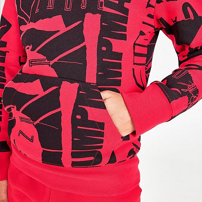 On Model 5 view of Boys' Jordan Essentials Allover Print Hoodie in Red/Black Click to zoom