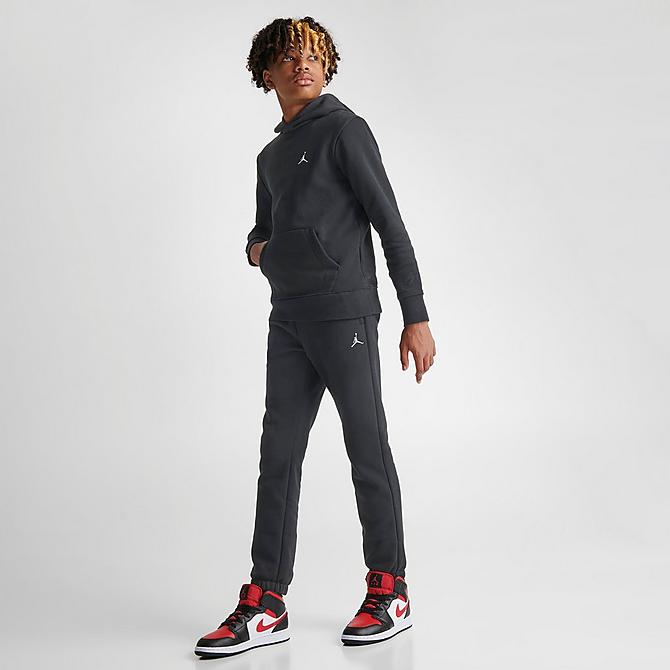 Front Three Quarter view of Boys' Jordan Essentials Logo Hoodie in Black Click to zoom