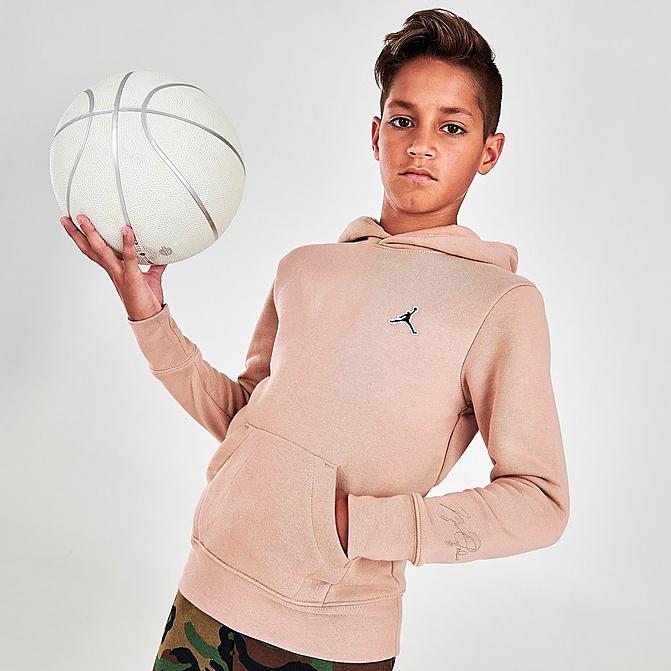 Front view of Boys' Jordan Essentials Logo Hoodie in Light Pink Click to zoom