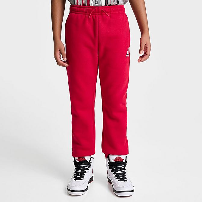 Front view of Boys' Jordan Essentials Jogger Sweatpants in Gym Red Click to zoom