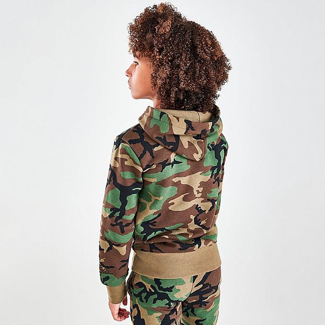 Back Right view of Boys' Jordan Essentials Camo Pullover Hoodie in Camo Green Click to zoom
