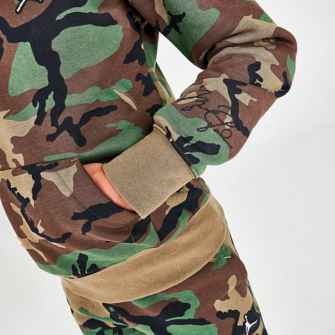 On Model 6 view of Boys' Jordan Essentials Camo Pullover Hoodie in Camo Green Click to zoom