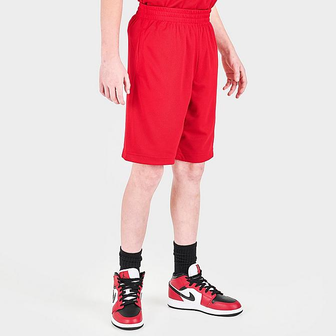 Front view of Kids' Jordan Reversible Mesh Shorts in Gym Red Click to zoom