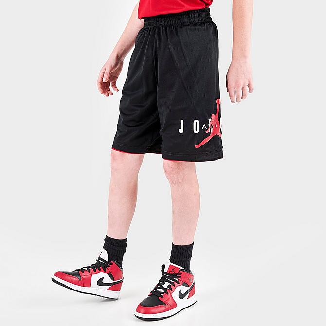 Back Left view of Kids' Jordan Reversible Mesh Shorts in Gym Red Click to zoom