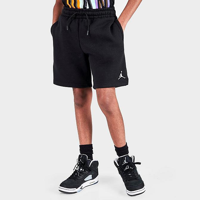 Front view of Boys' Jordan Essentials Fleece Shorts in Black Click to zoom