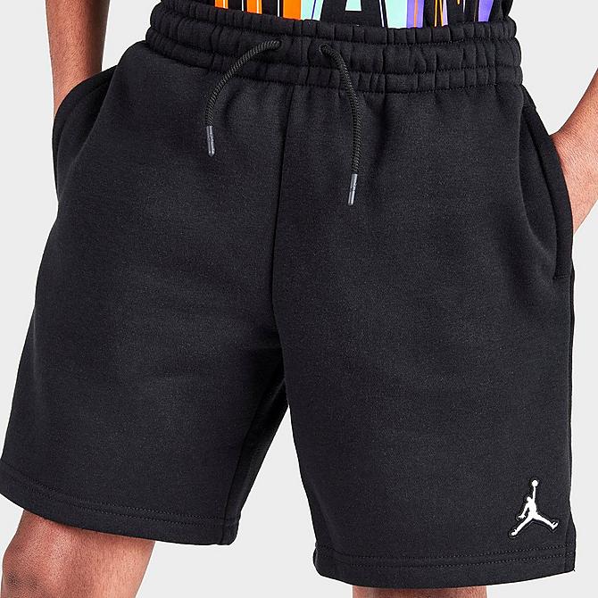 On Model 5 view of Boys' Jordan Essentials Fleece Shorts in Black Click to zoom