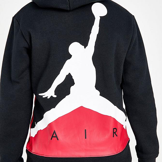 On Model 6 view of Boys' Jordan Wild Utility Pullover Hoodie in Black/Red Click to zoom