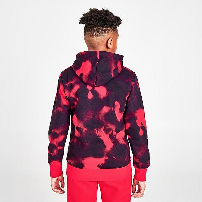Back Right view of Boys' Jordan Tie-Dye Essentials Allover Print Hoodie in Red/Black Click to zoom