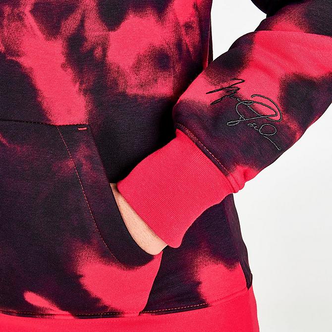 On Model 6 view of Boys' Jordan Tie-Dye Essentials Allover Print Hoodie in Red/Black Click to zoom