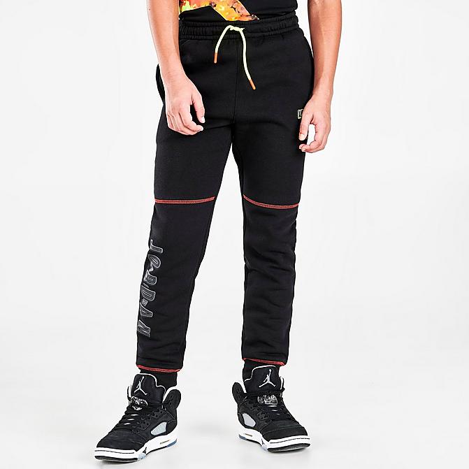 Front view of Boys' Air Jordan Comic Ooze Jogger Pants in Black Click to zoom