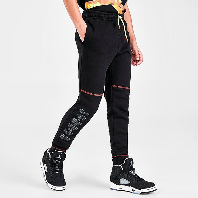 Back Left view of Boys' Air Jordan Comic Ooze Jogger Pants in Black Click to zoom