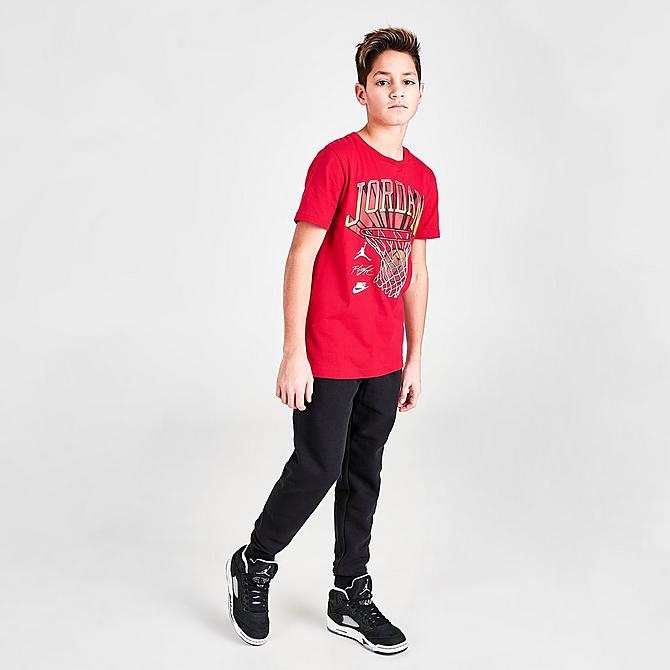 Front Three Quarter view of Boys' Jordan Hoops Style T-Shirt in Red Click to zoom