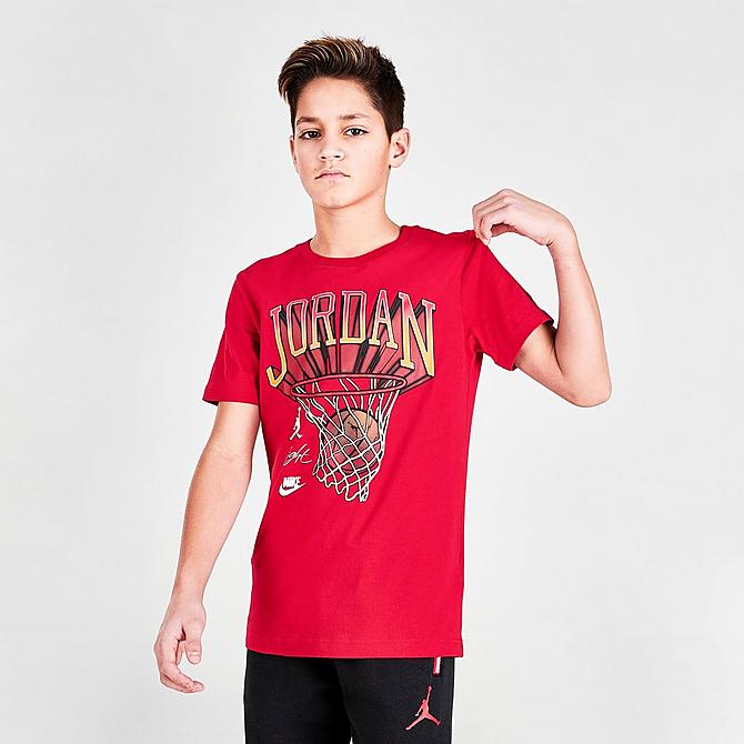 Back Left view of Boys' Jordan Hoops Style T-Shirt in Red Click to zoom