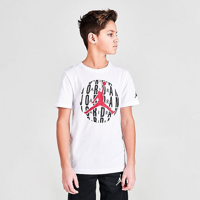 Front view of Boys' Jordan Jumpman HBR World T-Shirt in White/Black/Red Click to zoom