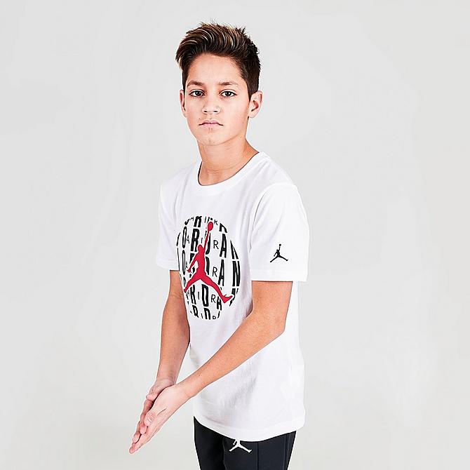 Back Left view of Boys' Jordan Jumpman HBR World T-Shirt in White/Black/Red Click to zoom