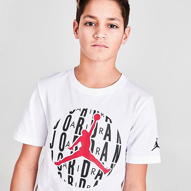 On Model 5 view of Boys' Jordan Jumpman HBR World T-Shirt in White/Black/Red Click to zoom
