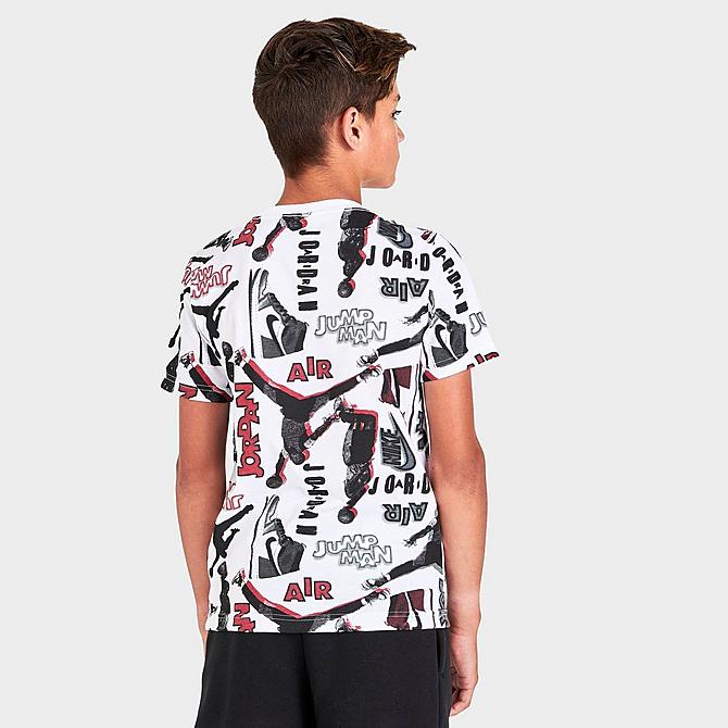 Back Right view of Boys' Jordan Throwback Allover Print T-Shirt in White/Black Click to zoom