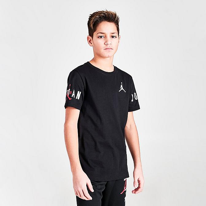 Front view of Boys' Jordan HBR T-Shirt in Black/White/Red Click to zoom