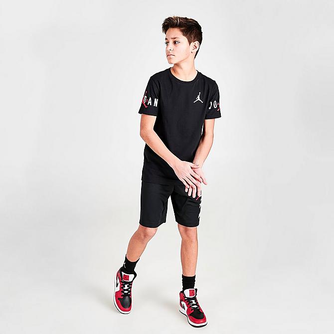 Front Three Quarter view of Boys' Jordan HBR T-Shirt in Black/White/Red Click to zoom
